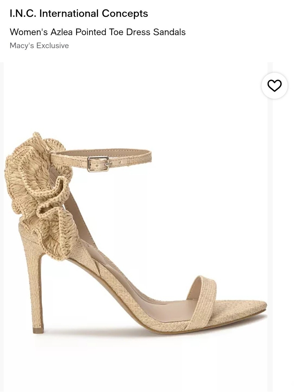 INC International Concepts Beige Ruffle Ankle-Strap Pointed Dress Sandals